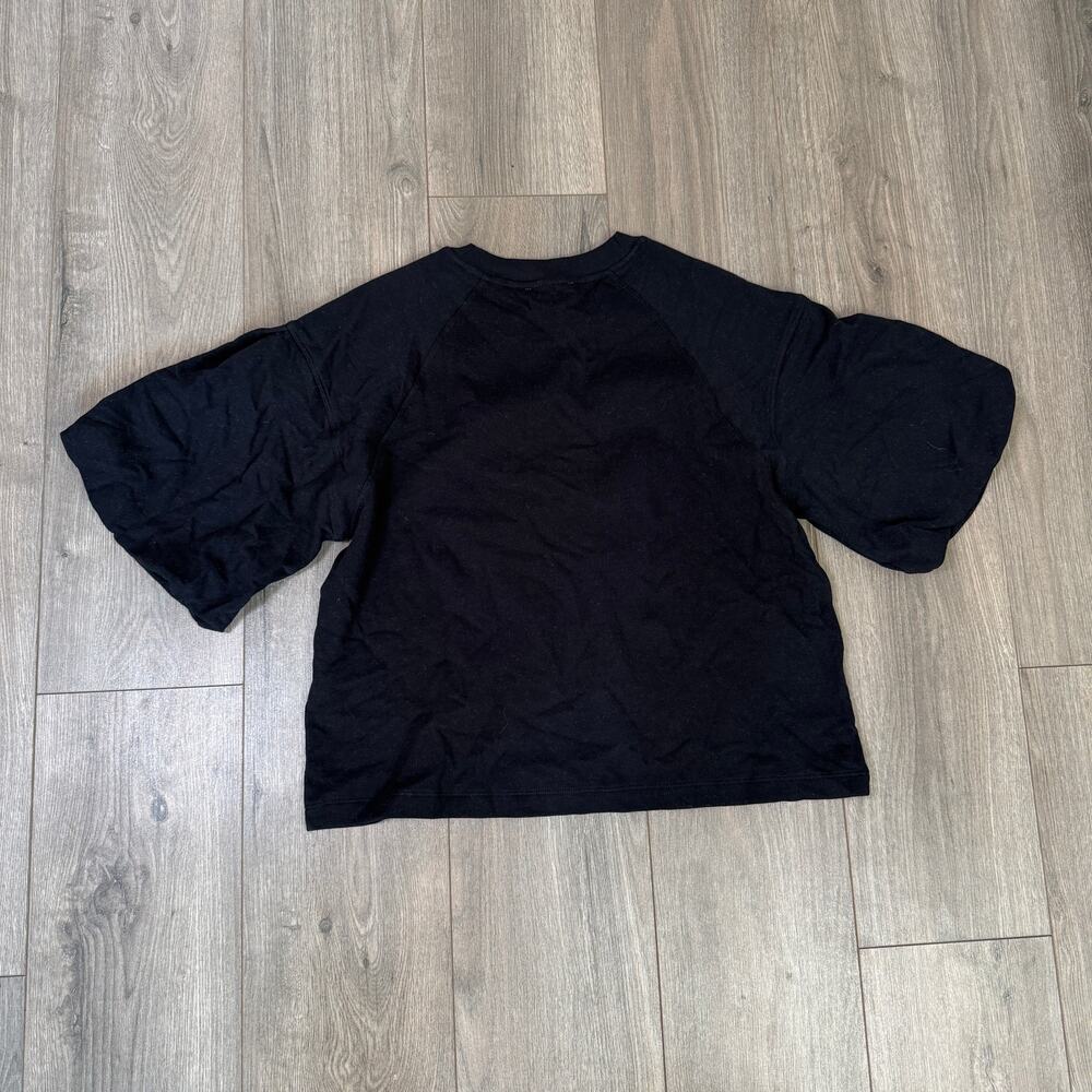 Madewell Puff-Sleeve Sweatshirt Tee Sz M Black Cotton-Blend Fleece Crewneck Boxy - Picture 7 of 8